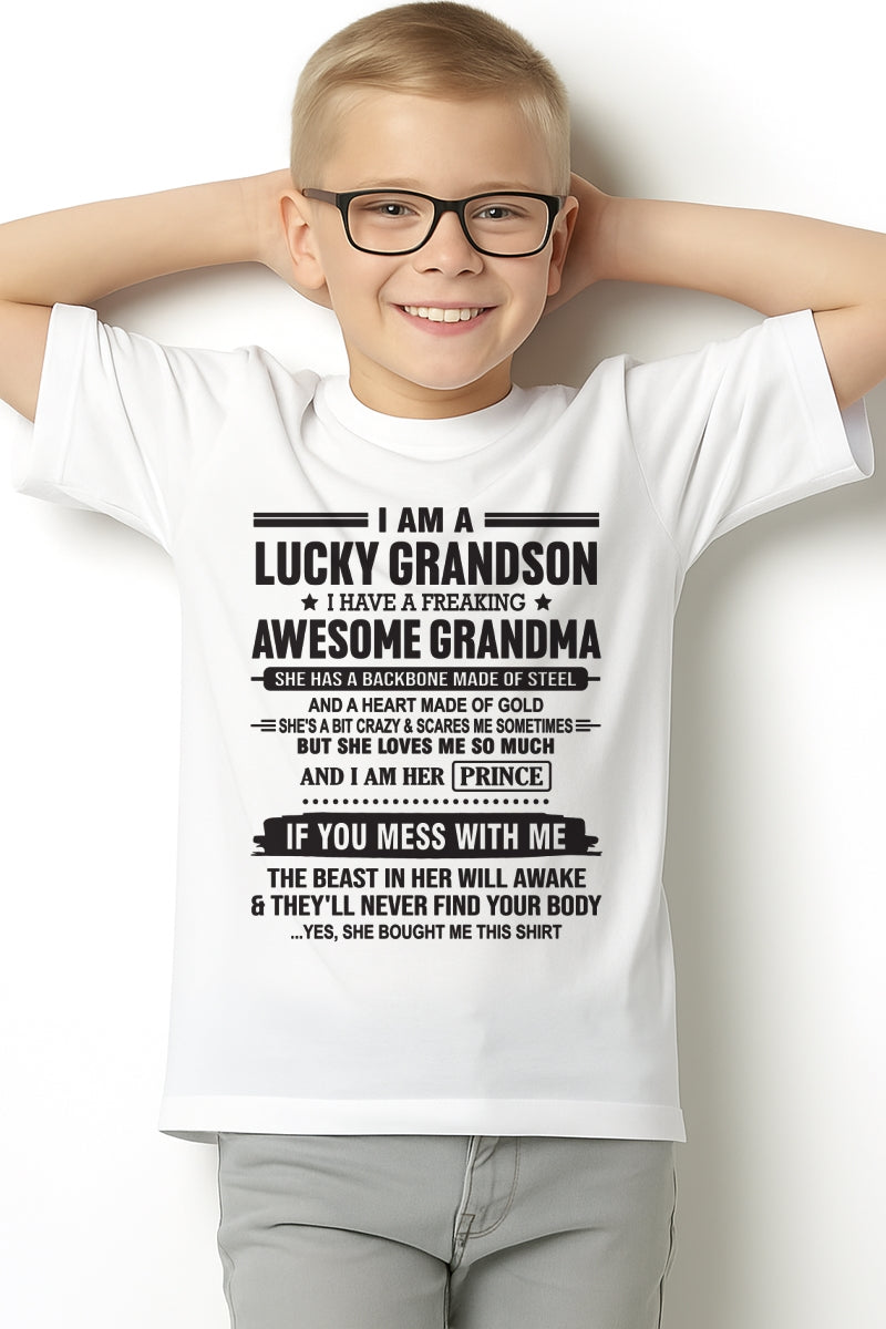 I Am A Lucky Grandson T-Shirt – Birthday Gift From Grandma / Woman - HNDS00 (SKU11-29-00)