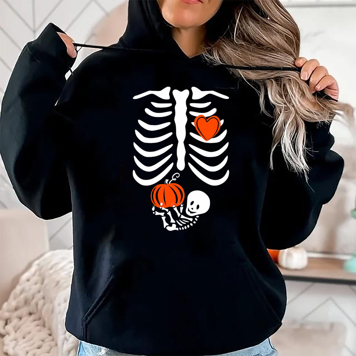 Gift for Mom Shirt, Funny Mom Unisex T-Shirt/Hoodie/Sweatshirt HLT00 - Pregnant Skeleton Mom Halloween Pregnancy Baby Announcement T-Shirt