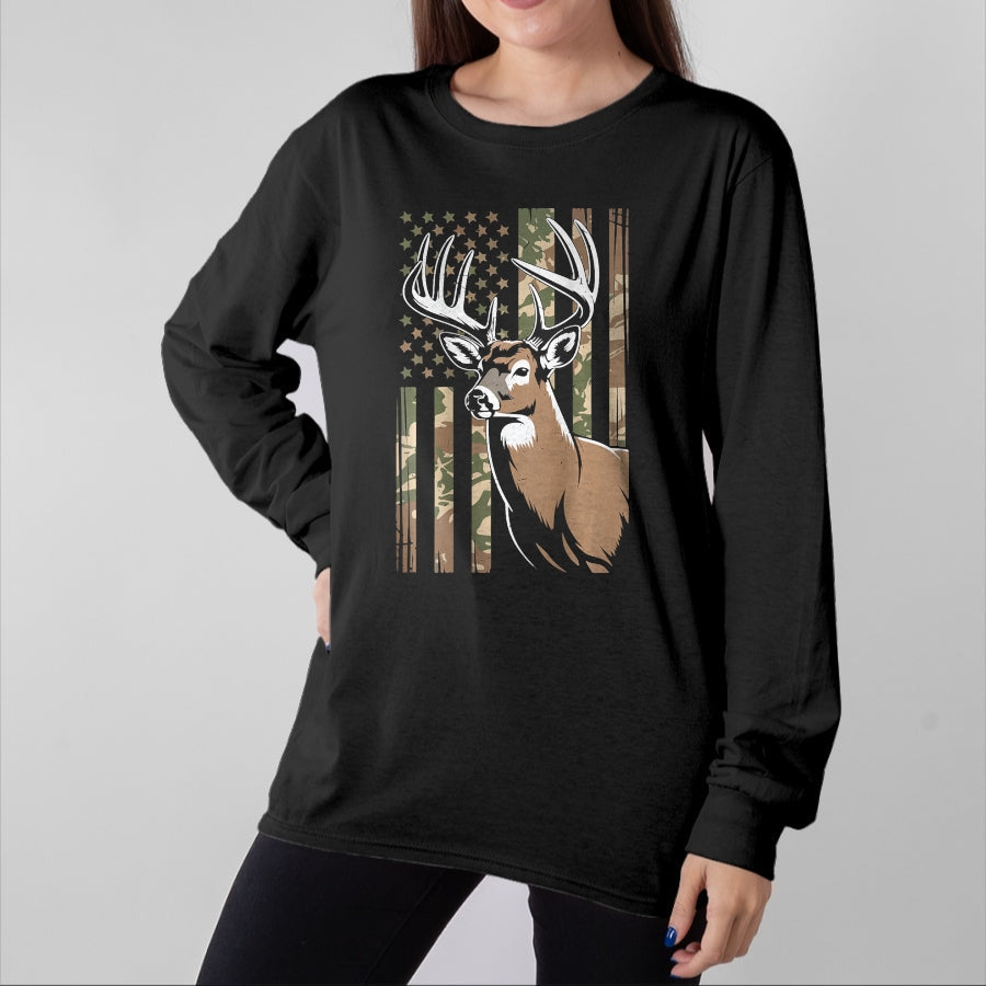 Funny Hunting Shirt, Gift For Hunting Lover Unisex T-Shirt/Hoodie/Sweatshirt HLT00 - Men Boy Camo Deer Hunting American Flag Whitetail Buck Youth T-Shirt