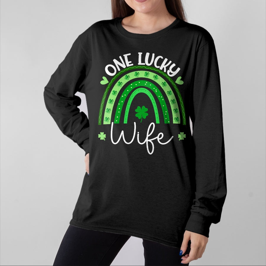 Best Wife Shirt, Wife and Husband Unisex T-Shirt/Hoodie/Sweatshirt HLT00 - Gift for wife T shirt, lucky wife Womens One Lucky Wife Rainbow Irish St Patricks Day Shamrock Tan (1)