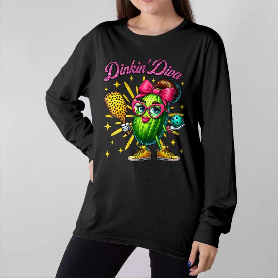 Funny Pickleball Shirt, Pickleball Lover Unisex T-Shirt/Hoodie/Sweatshirt HLT00 - Dinkinβ Diva Funny Pickleball Player Cute Pickle Lovers T-Shirt