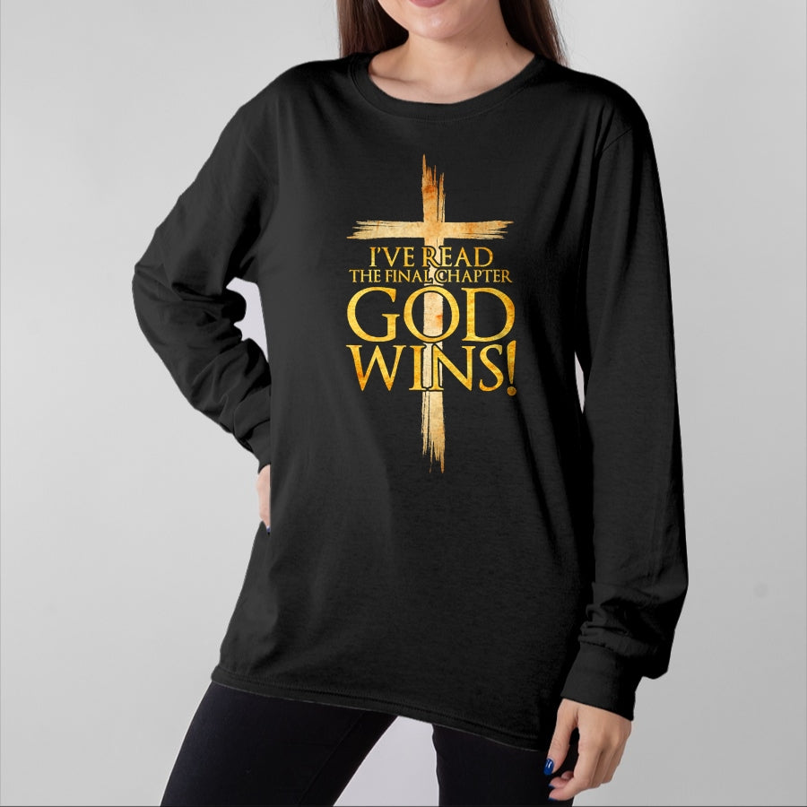 Christian Tee, Christian Faith Unisex T-Shirt/Hoodie/Sweatshirt HLT00 - I_ve Read the Final Chapter God Wins Christian Faith Cross T-Shirt