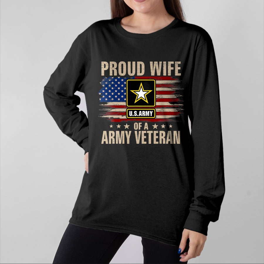 Best Wife Shirt, Wife and Husband Unisex T-Shirt/Hoodie/Sweatshirt HLT00 - Gift for wife T shirt, lucky wife Vintage Proud Wife Of A Army Veteran With American Flag T-Shirt