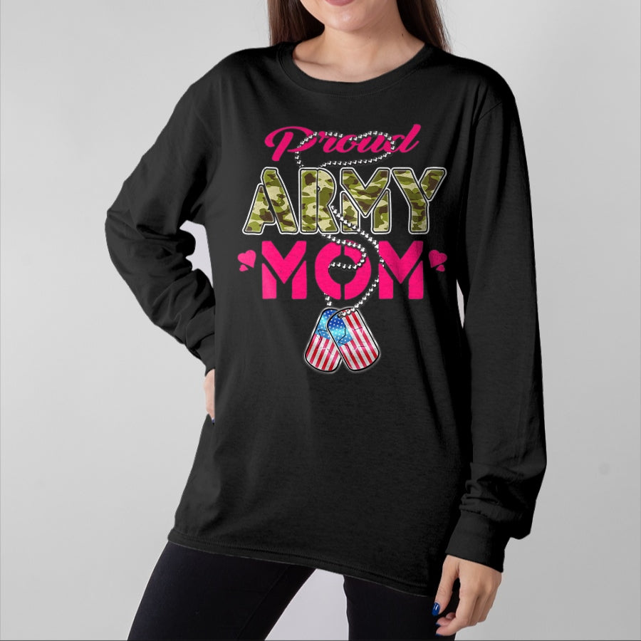 Gift for Mom Shirt, Funny Mom Unisex T-Shirt/Hoodie/Sweatshirt HLT00 - Proud Army Mom US Flag Camo Dog Tags Military Mother T-Shirt