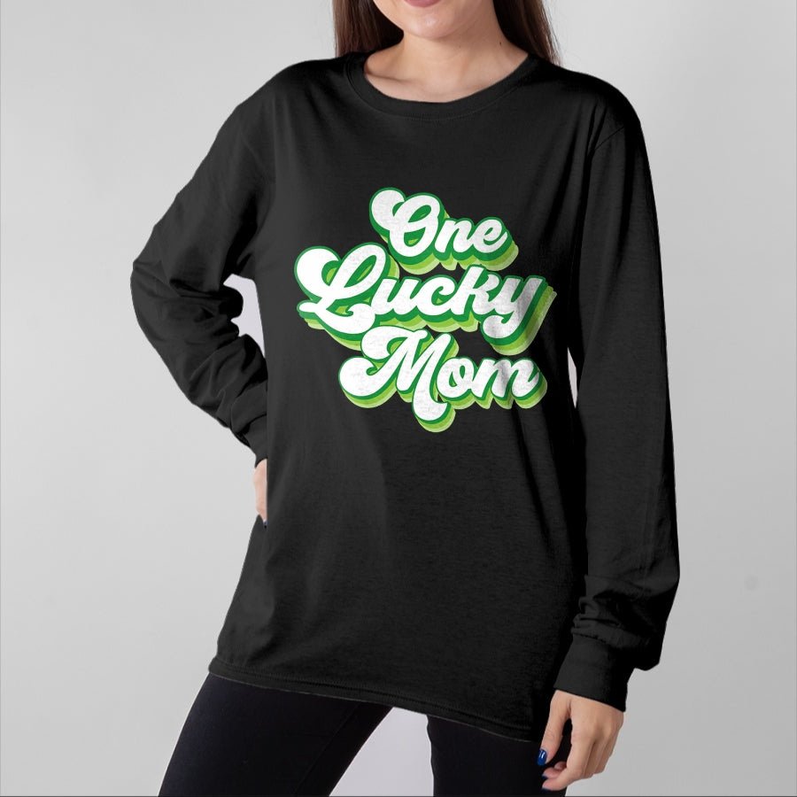 Gift for Mom Shirt, Funny Mom Unisex T-Shirt/Hoodie/Sweatshirt HLT00 - One Lucky Mom Retro Vintage St Patricks Day T-Shirt