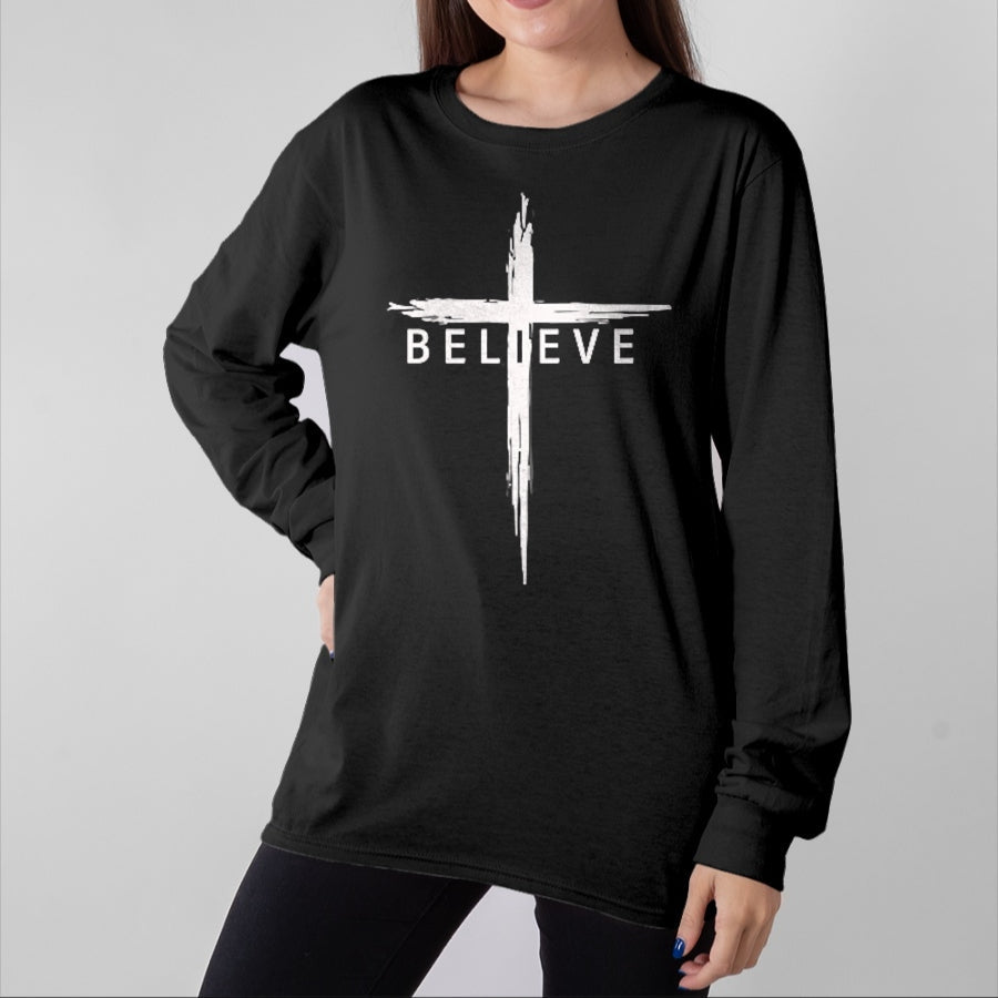Christian Tee, Christian Faith Unisex T-Shirt/Hoodie/Sweatshirt HLT00 - Believe Christian Cross Jesus Christ Christians Men Women T-Shirt