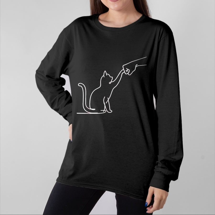 Cat Love Shirt, Funny Cat Lover Gift UnisexT-Shirt/Hoodie/Sweatshirt HLT00 - Cute Pet Tee I Love My Cat Best Friend Fist Bump Paw Cat T-Shirt, Women, Black, Medium