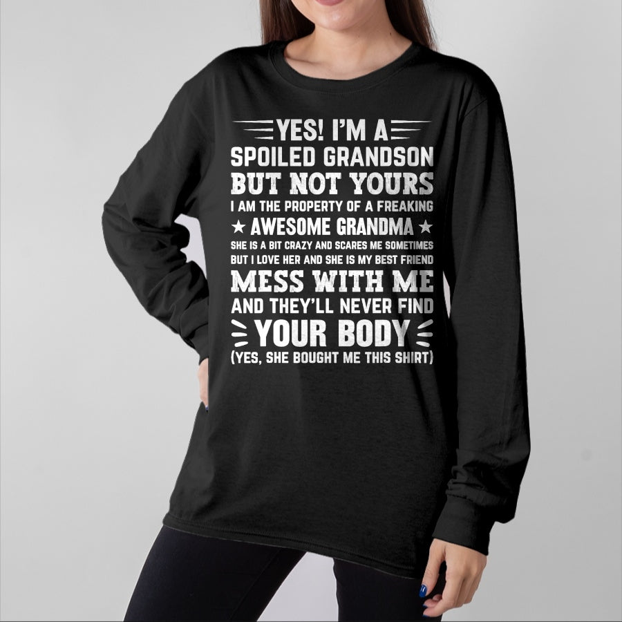 Best Grandma Shirt, Proud Grandma Unisex T-Shirt/Hoodie/Sweatshirt HLT00 - yes i'm a spoiled grandson T-Shirt (3)