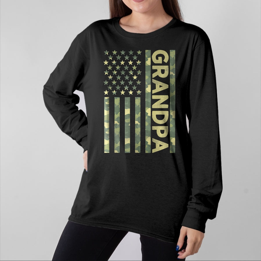 Gift for Dad Shirt, Funny Dad Unisex T-Shirt/Hoodie/Sweatshirt HLT00 – Proud Grandpa Camouflage American US Flag Camo Father_s Day Premium T-Shirt