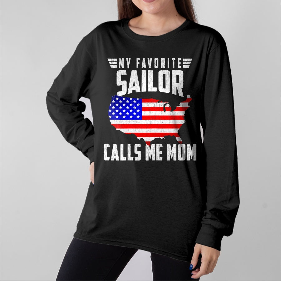 Gift for Mom Shirt, Funny Mom Unisex T-Shirt/Hoodie/Sweatshirt HLT00 - My Favorite Sailor Calls Me Mom USA American Flag T-Shirt