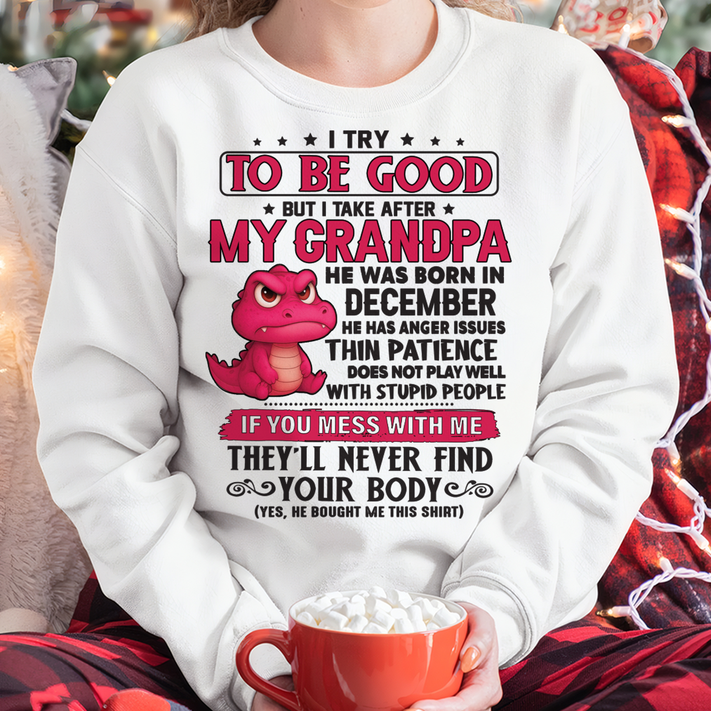 DECEMBER – FUNNY DINOSAUR ANGER ISSUES - T-SHIRT FROM GRANDPA - MTNN12 (SKU2604-304-12)