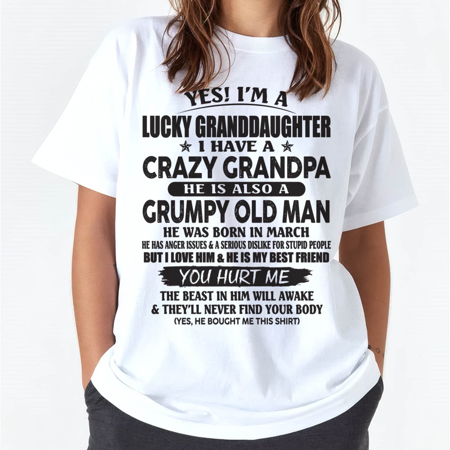 MARCH - LUCKY GRANDDAUGHTER OF CRAZY GRANDPA - PERFECT GIFT FOR YOUR GRANDDAUGHTER FROM GRANDPA - MTNN03 (SKU10-150-03)