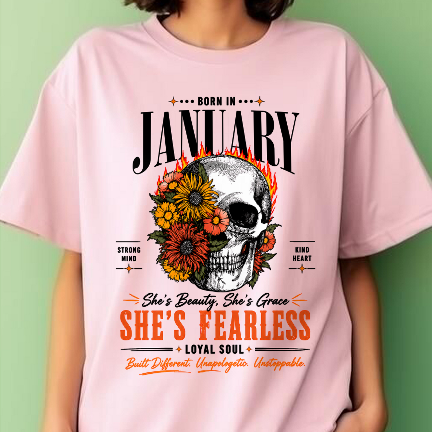 JANUARY – SHE’S FEARLESS – BEAUTY & GRACE WOMEN TEE - T-SHIRT FOR WOMEN - MTNN01 (SKU2605-389-01)