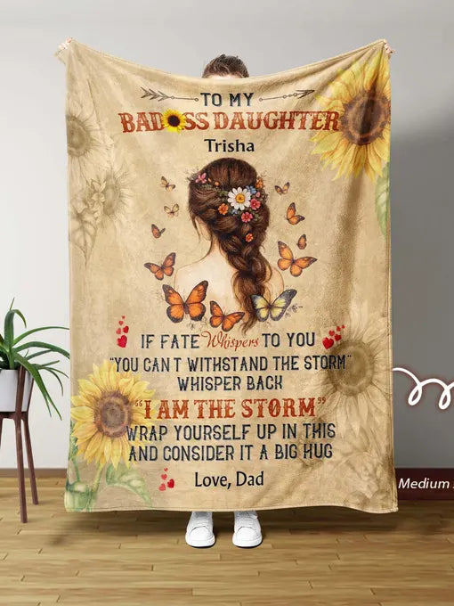 BLANKET FOR DAUGHTER – I AM THE STORM – SUNFLOWER SHERPA GIFT FROM DAD MTNN00 (SKU2605-311)