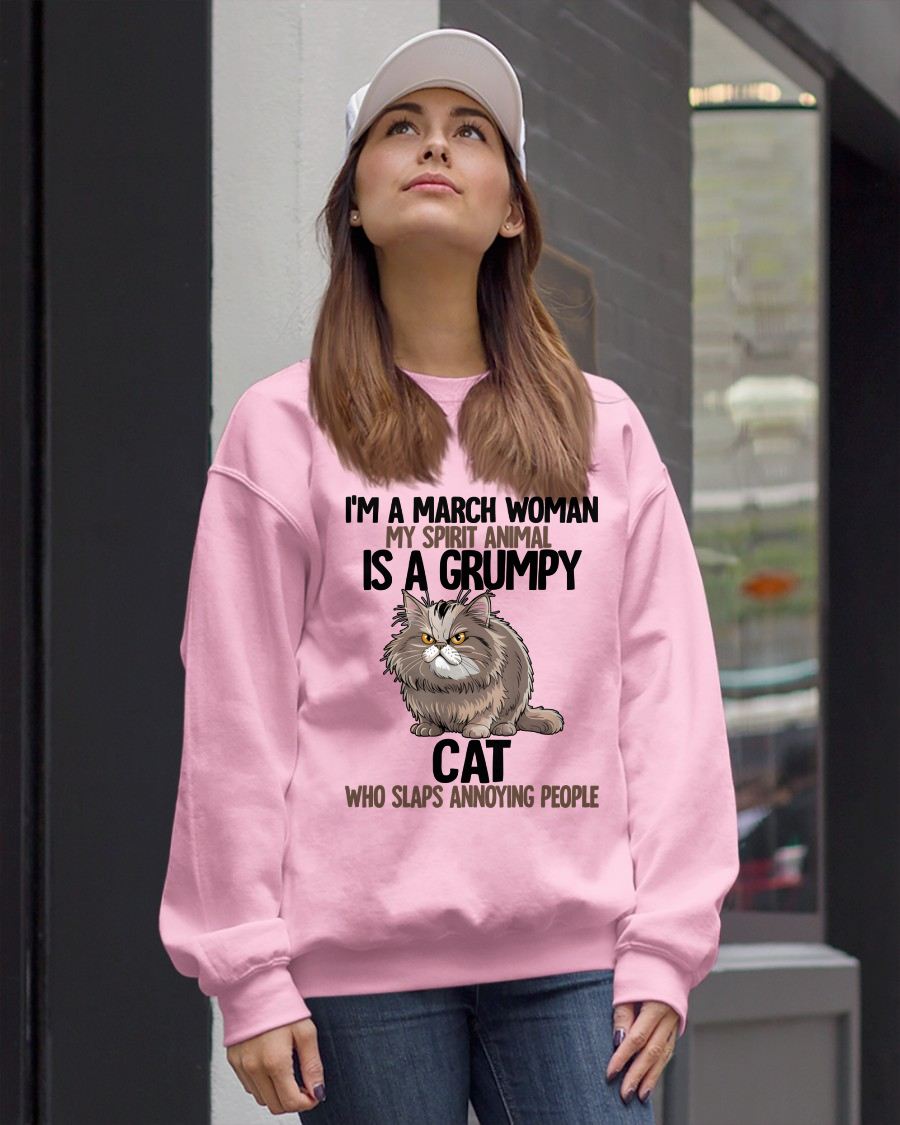 MARCH - MY SPIRIT ANIMAL IS A GRUMPY CAT - BIRTHDAY SHIRT FOR WOMEN - MTNN03 (SKU12-278-03)
