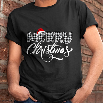 Merry Christmas Buffalo Black and White Plaid for Men Women T-Shirt - Christmas Unisex T-Shirt/Hoodie/Sweatshirt - HNDS00