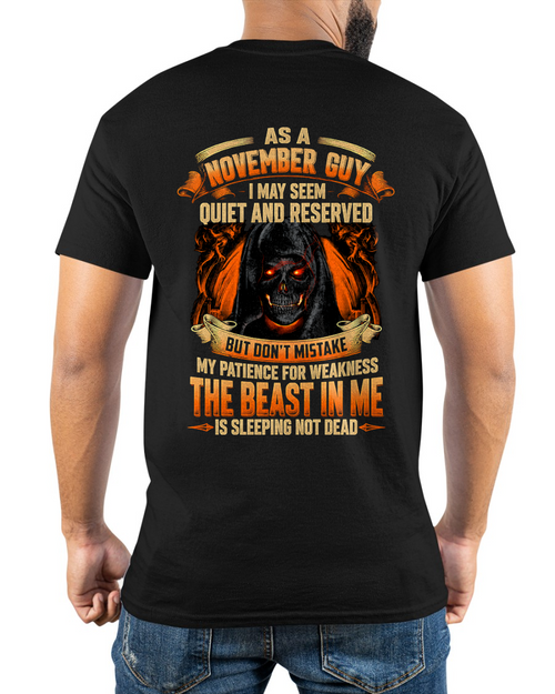 NOVEMBER GUY – THE BEAST IN ME IS SLEEPING, NOT DEAD – SKULL GRAPHIC T-SHIRT FOR MEN - MTNN11 (SKU2607-289-11)