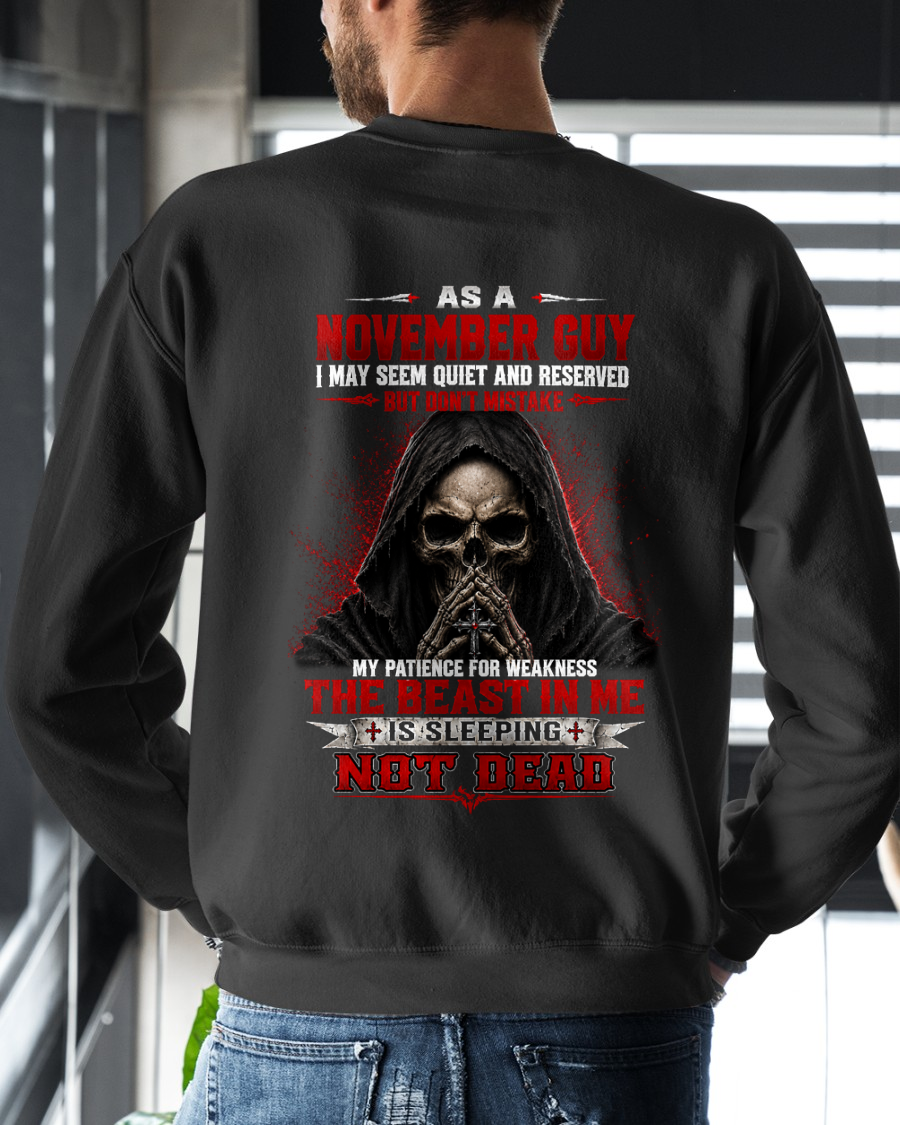 NOVEMBER GUY – THE BEAST IN ME IS SLEEPING, NOT DEAD – SKULL T-SHIRT FOR MEN - MTNN11 (SKU2607-116-11)