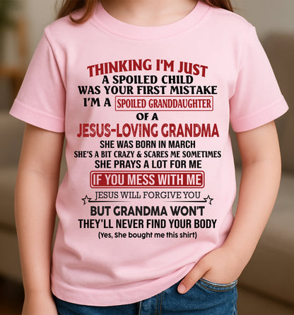Christian Girl Shirt – Spoiled by Grandma March Edition – From Grandma to Granddaughter MTNN03 (SKU07-181-03)