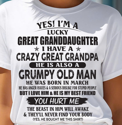 MARCH - LUCKY GREAT GRANDDAUGHTER OF CRAZY GREAT GRANDPA - PERFECT GIFT FROM GREAT GRANDPA - MTNN03 (SKU12-287-03)