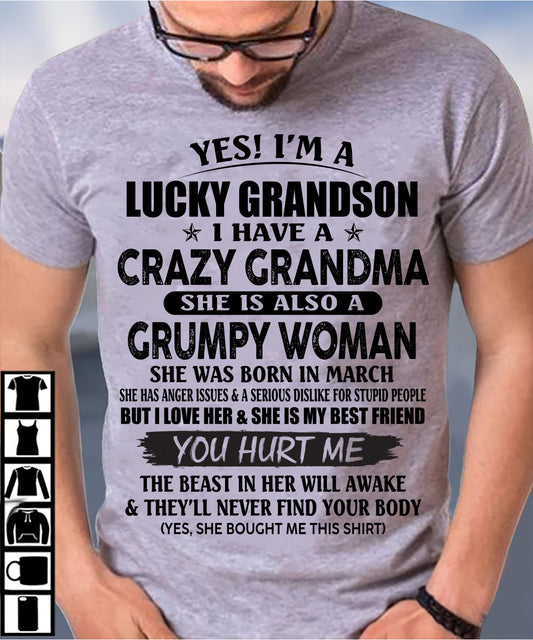 MARCH - LUCKY GRANDSON OF CRAZY GRANDMA -  PERFECT GIFT FROM GRANDMA - HNDS03 (SKU12-113-03)