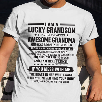 I Am A Lucky Grandson T-Shirt – Birthday Gift From November Grandma / Woman - MTNN11 (SKU11-29-11)