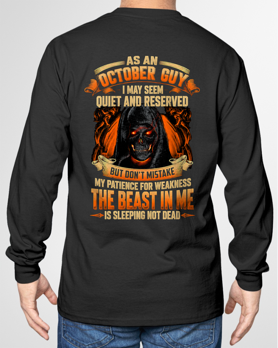 OCTOBER GUY – THE BEAST IN ME IS SLEEPING, NOT DEAD – SKULL GRAPHIC T-SHIRT FOR MEN - MTNN10 (SKU2607-289-10)
