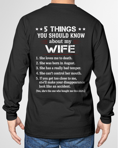 AUGUST – 5 THINGS YOU SHOULD KNOW ABOUT MY WIFE - T-SHIRT FROM WIFE - MTNN08 (SKU2606-283-08)