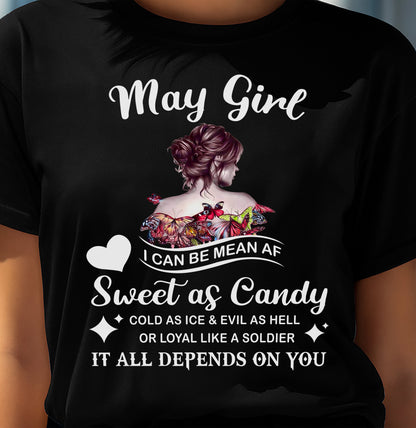 May Girl T-Shirt – Sweet As Candy, Cold As Ice - Birthday Gift for Women - MTNN05 (SKU26T-01-38-05)
