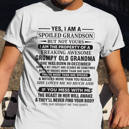 Yes I’m A Stubborn Grandson T-Shirt – Birthday Gift From December Grandma / Woman - HNDS12 (SKU10-171-12)
