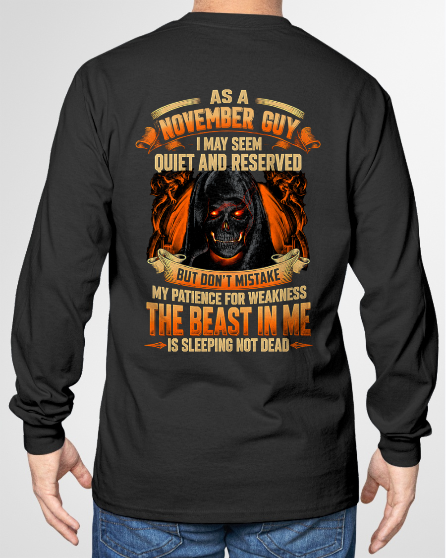 NOVEMBER GUY – THE BEAST IN ME IS SLEEPING, NOT DEAD – SKULL GRAPHIC T-SHIRT FOR MEN - MTNN11 (SKU2607-289-11)
