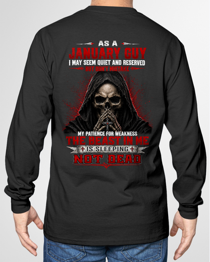 JANUARY GUY – THE BEAST IN ME IS SLEEPING, NOT DEAD – SKULL T-SHIRT FOR MEN - MTNN01 (SKU2607-116-01)