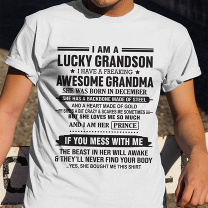 I Am A Lucky Grandson T-Shirt – Birthday Gift From December Grandma / Woman - MTNN12 (SKU11-29-12)