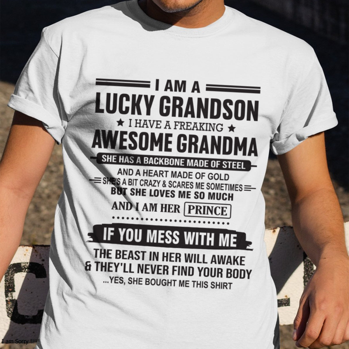 I Am A Lucky Grandson T-Shirt – Birthday Gift From Grandma / Woman - HNDS00 (SKU11-29-00)