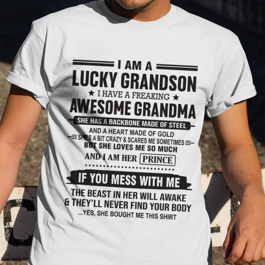 I Am A Lucky Grandson T-Shirt – Birthday Gift From Grandma / Woman - HNDS00 (SKU11-29-00)