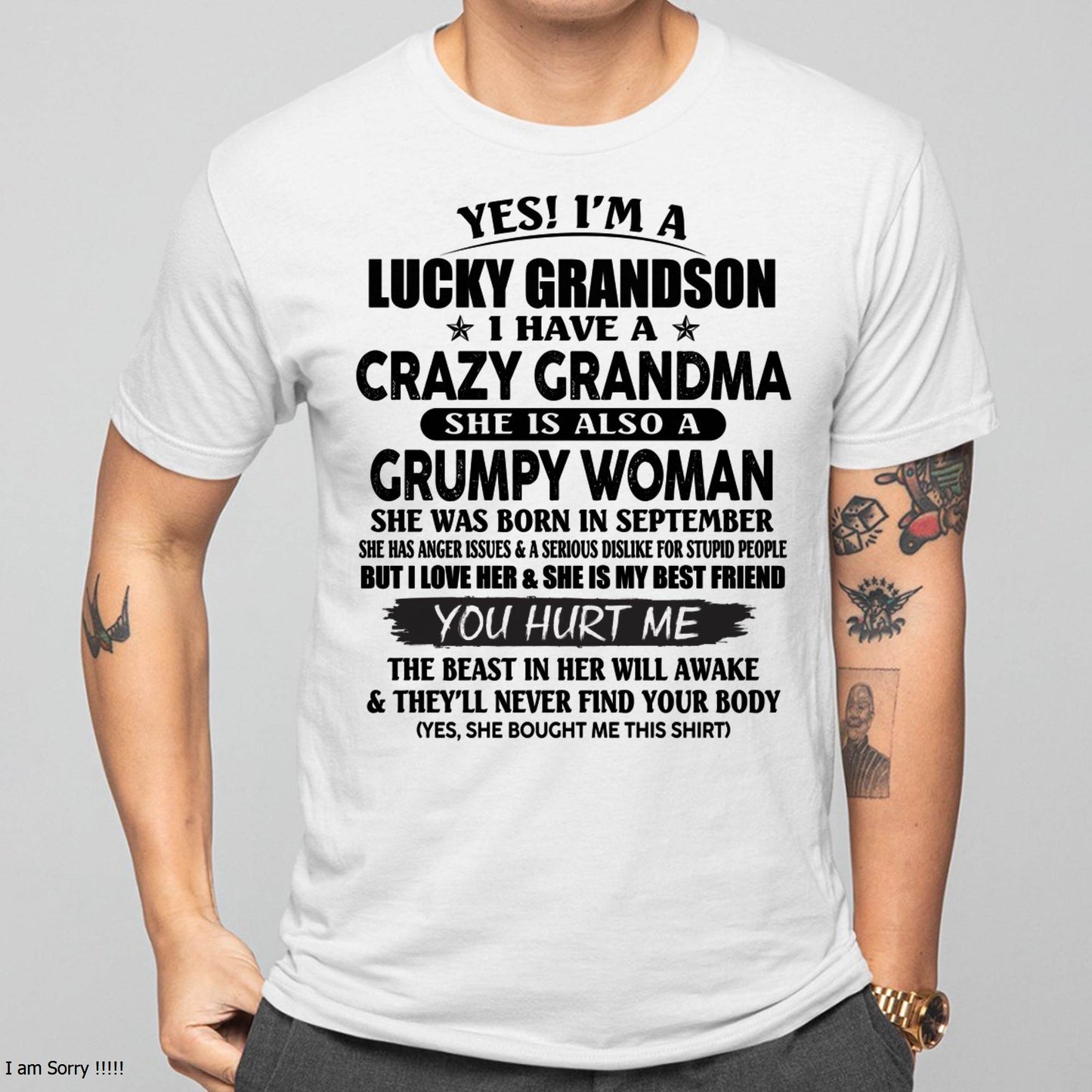 SEPTEMBER - LUCKY GRANDSON OF CRAZY GRANDMA -  PERFECT GIFT FROM GRANDMA - HNDS09 (SKU12-113-09)