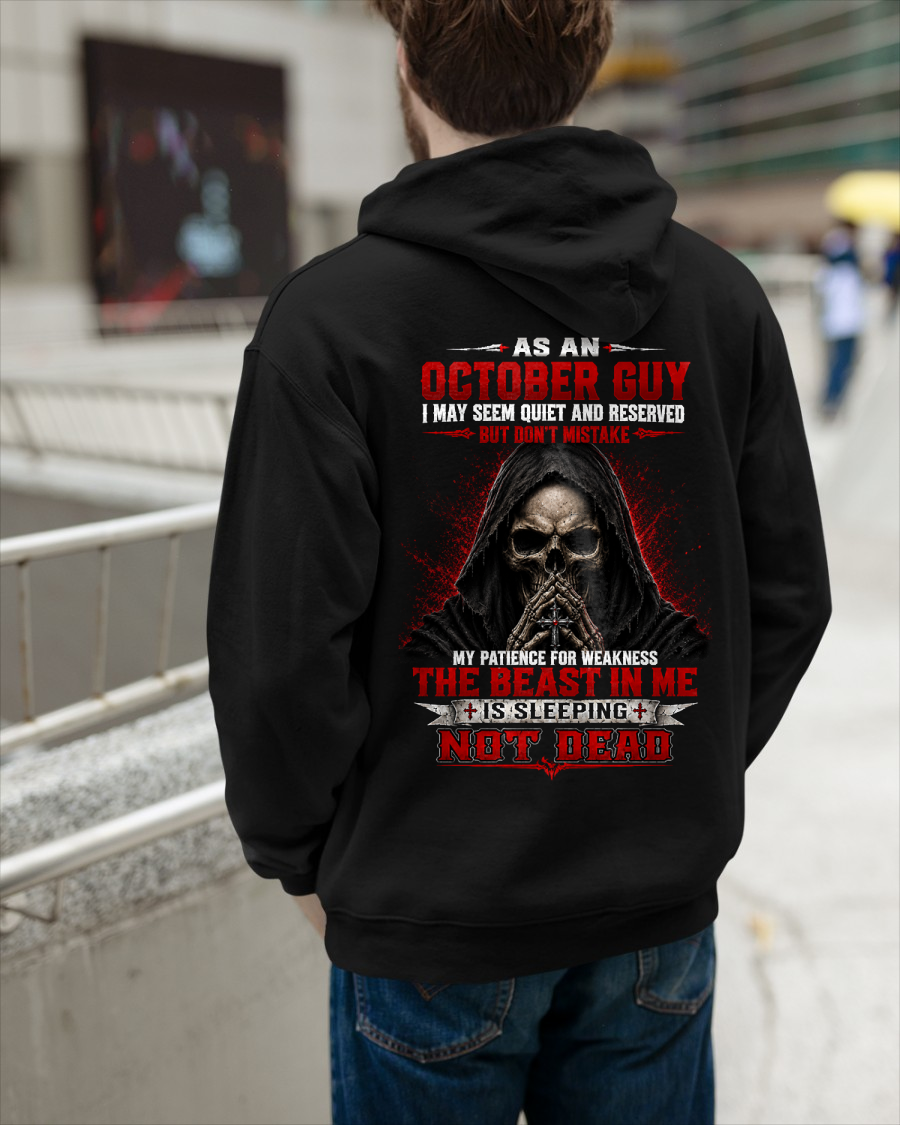 OCTOBER GUY – THE BEAST IN ME IS SLEEPING, NOT DEAD – SKULL T-SHIRT FOR MEN - MTNN10 (SKU2607-116-10)