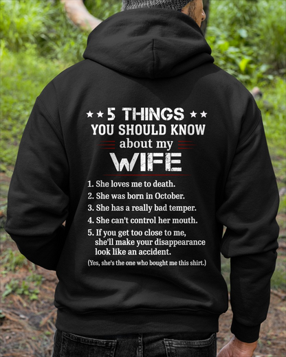 OCTOBER – 5 THINGS YOU SHOULD KNOW ABOUT MY WIFE - T-SHIRT FROM WIFE - MTNN10 (SKU2606-283-10)