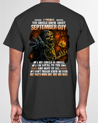 SEPTEMBER GUY – 3 THINGS YOU SHOULD KNOW ABOUT ME – SKULL GRAPHIC T-SHIRT FOR MEN - MTNN09 (SKU2607-169-09)