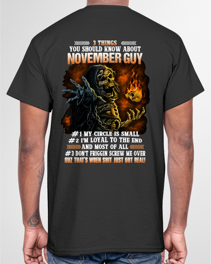 NOVEMBER GUY – 3 THINGS YOU SHOULD KNOW ABOUT ME – SKULL GRAPHIC T-SHIRT FOR MEN - MTNN11 (SKU2607-169-11)