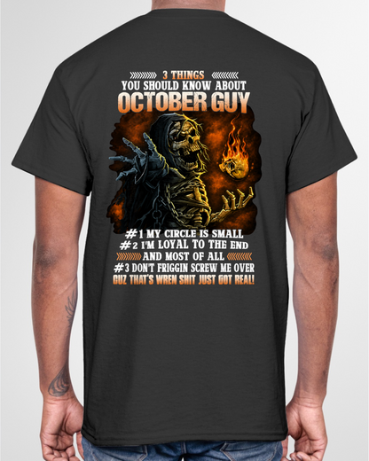 OCTOBER GUY – 3 THINGS YOU SHOULD KNOW ABOUT ME – SKULL GRAPHIC T-SHIRT FOR MEN - MTNN10 (SKU2607-169-10)