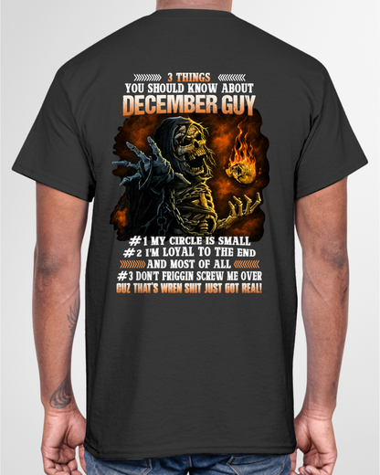 DECEMBER GUY – 3 THINGS YOU SHOULD KNOW ABOUT ME – SKULL GRAPHIC T-SHIRT FOR MEN - MTNN12 (SKU2607-169-12)