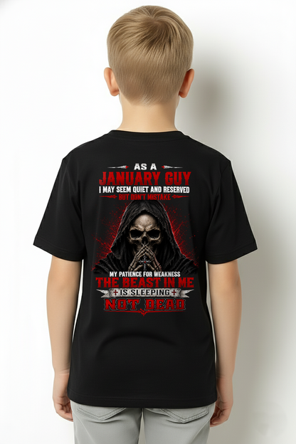 JANUARY GUY – THE BEAST IN ME IS SLEEPING, NOT DEAD – SKULL T-SHIRT FOR MEN - MTNN01 (SKU2607-116-01)