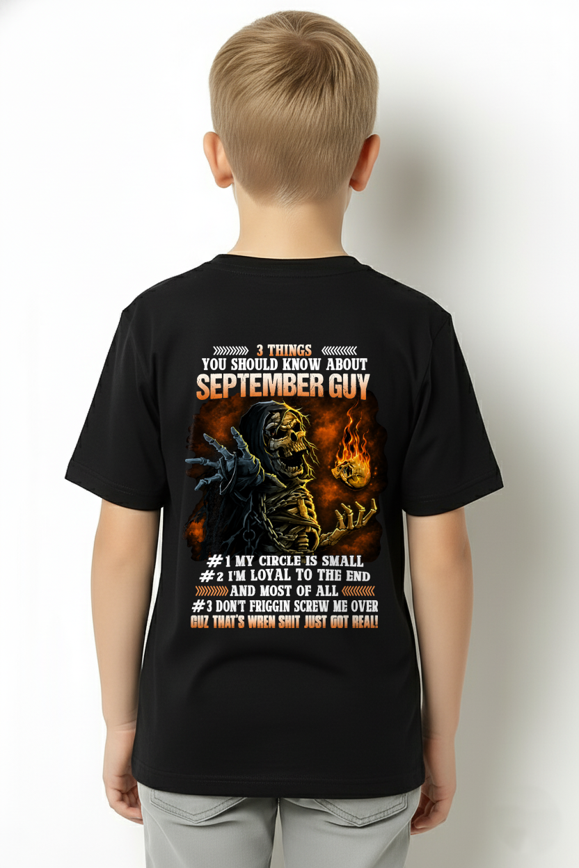 SEPTEMBER GUY – 3 THINGS YOU SHOULD KNOW ABOUT ME – SKULL GRAPHIC T-SHIRT FOR MEN - MTNN09 (SKU2607-169-09)