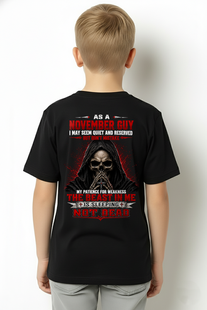 NOVEMBER GUY – THE BEAST IN ME IS SLEEPING, NOT DEAD – SKULL T-SHIRT FOR MEN - MTNN11 (SKU2607-116-11)