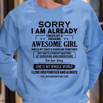 Sorry I Am Already Taken By A Freaking Awesome Girl - Gift For Husband From Wife - MTNN00 (SKU-TSRGIRL-00)