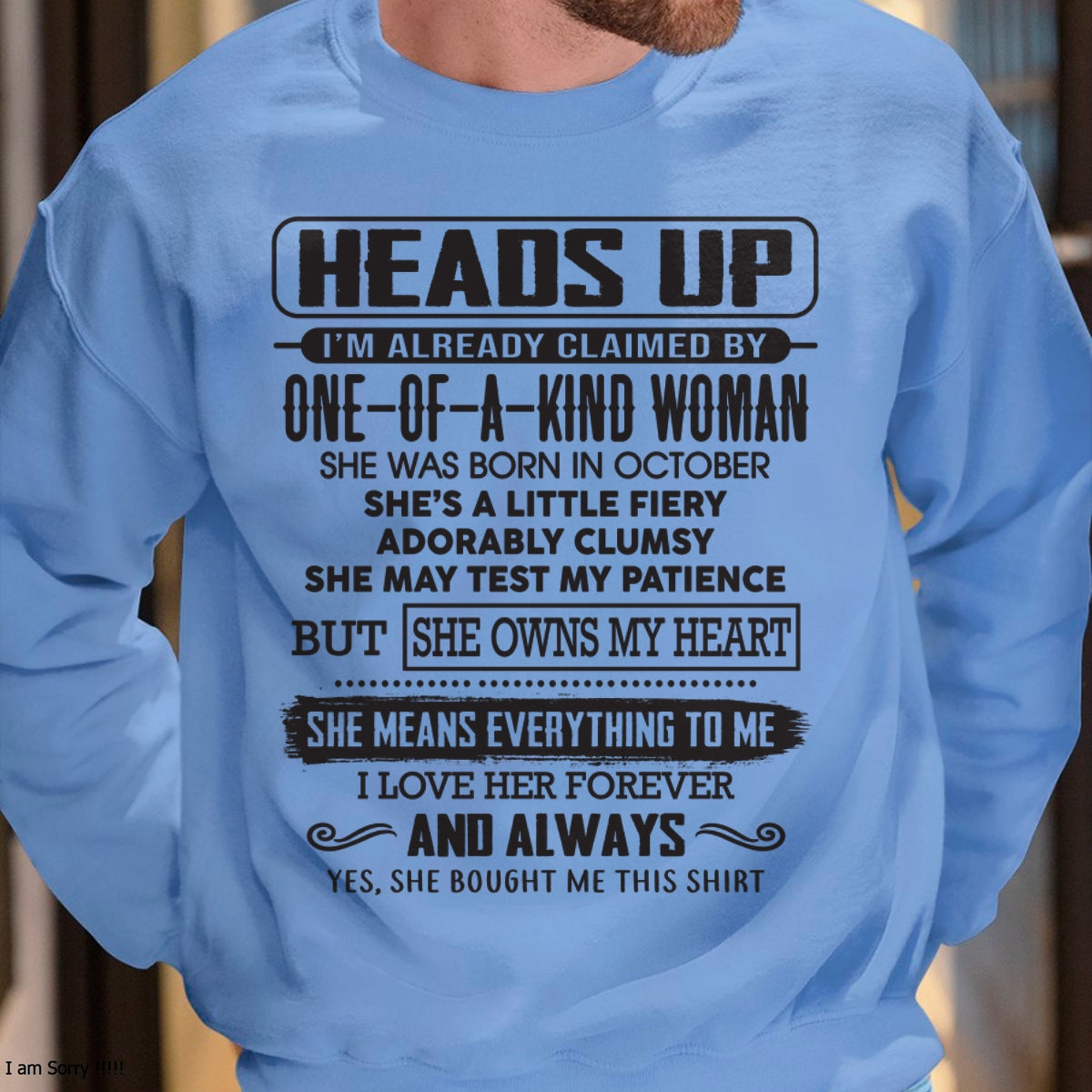 OCTOBER | HEADS UP, ALREADY CLAIMED BY ONE OF A KIND WOMAN - GIFT FROM WIFE TO HUSBAND - HNDS10