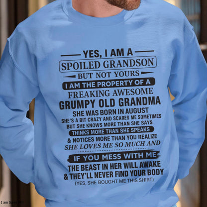 Yes I’m A Stubborn Grandson T-Shirt – Birthday Gift From August Grandma / Woman - MTNN08 (SKU10-171-08)