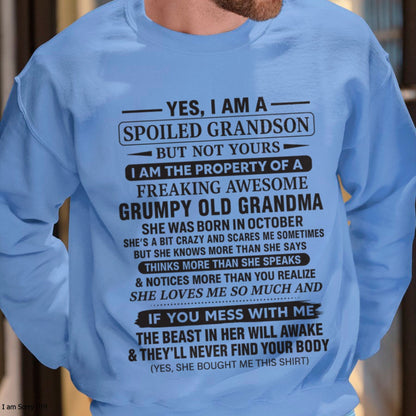 Yes I’m A Stubborn Grandson T-Shirt – Birthday Gift From October Grandma / Woman - HNDS10 (SKU10-171-10)