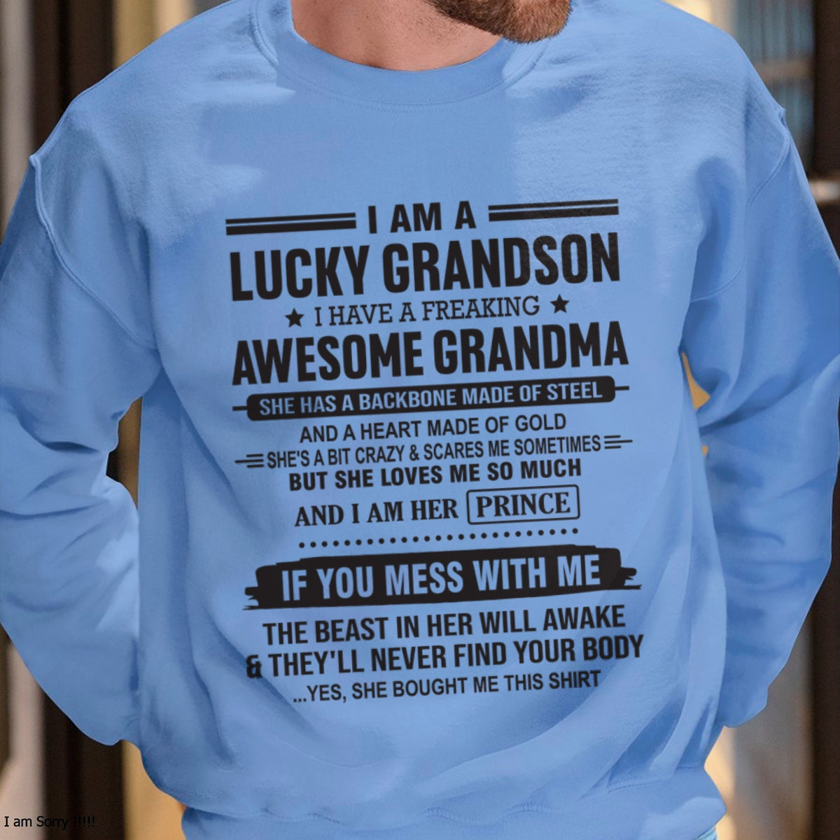 I Am A Lucky Grandson T-Shirt – Birthday Gift From Grandma / Woman - HNDS00 (SKU11-29-00)